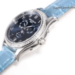 Premium Replica Uhr Patek Philippe Komplizierte Uhren 4947G-001 blaues Zifferblatt mit Diamantbesatz 38mm