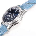 Premium Replica Uhr Patek Philippe Komplizierte Uhren 4947G-001 blaues Zifferblatt mit Diamantbesatz 38mm