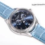 Premium Replica Uhr Patek Philippe Komplizierte Uhren 4947G-001 blaues Zifferblatt mit Diamantbesatz 38mm