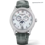 Premium Replica Uhr Patek Philippe Komplizierte Uhren 4948G-010 Perlmuttzifferblatt mit Diamantbesatz 38mm