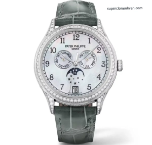 Premium Replica Uhr Patek Philippe Komplizierte Uhren 4948G-010 Perlmuttzifferblatt mit Diamantbesatz 38mm