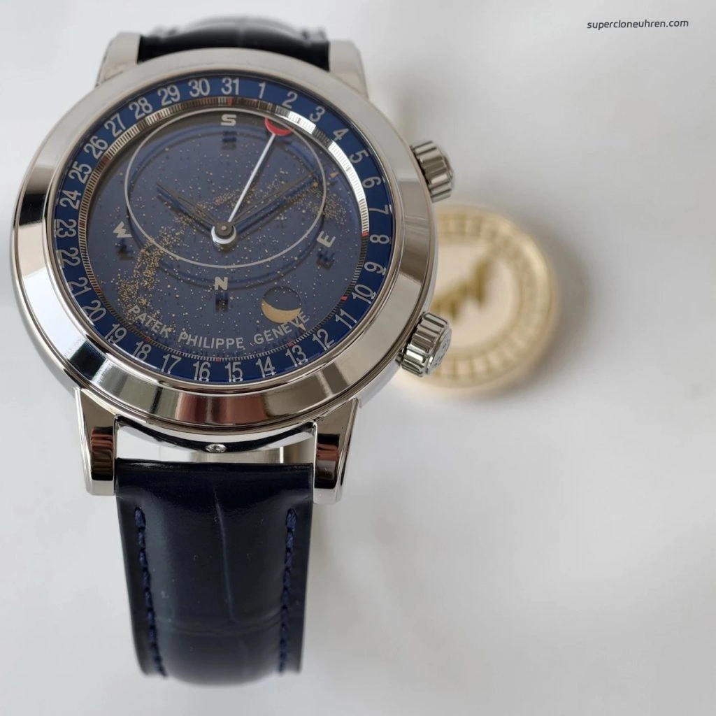 1:1 Super Clone Uhr Patek Philippe Komplizierte Uhren 6102P-001 Sternenhimmel Blau 44mm