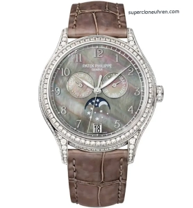Premium Replica Uhr Patek Philippe Komplizierte Uhren 4948G-001 mit Perlmuttzifferblatt und Diamantbesatz 38mm