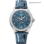Premium Replica Uhr Patek Philippe Komplizierte Uhren 4947G-001 blaues Zifferblatt mit Diamantbesatz 38mm