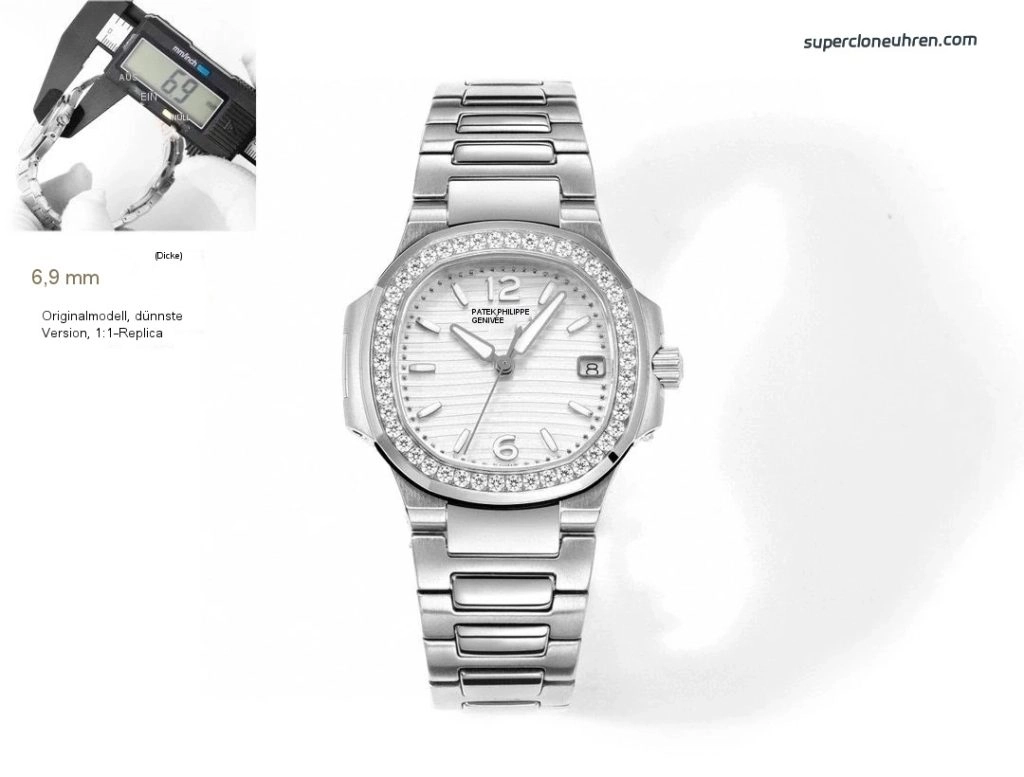 Premium Replica Uhr Patek Philippe Nautilus 7010/1G-011 aus Edelstahl mit Diamantbesatz 32 mm