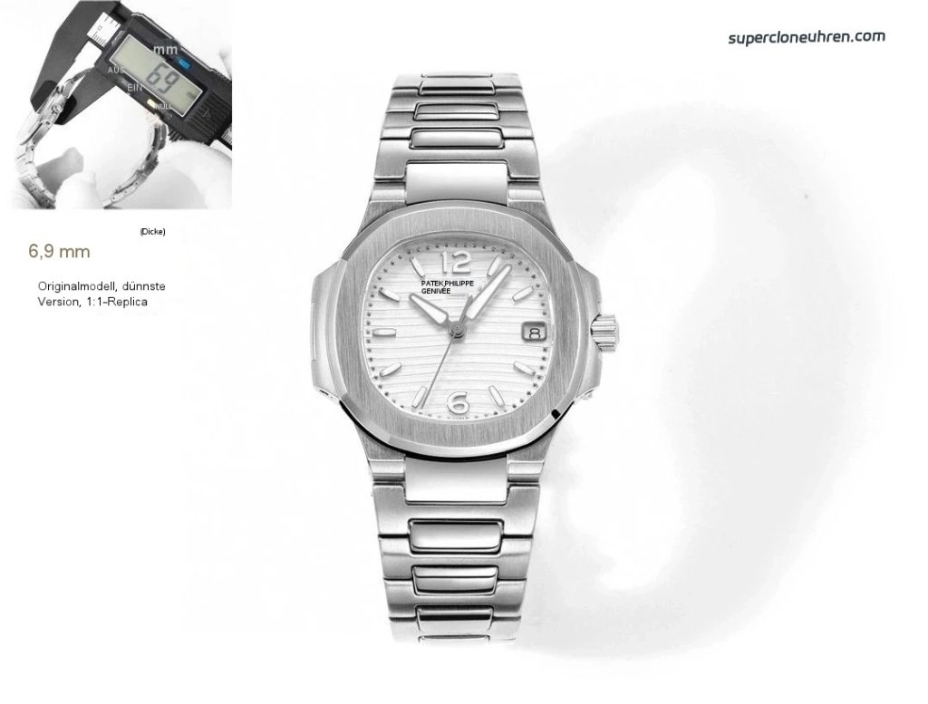 Premium Replica Uhr Patek Philippe Nautilus 7010/1G-011 aus Edelstahl mit Diamantbesatz 32 mm