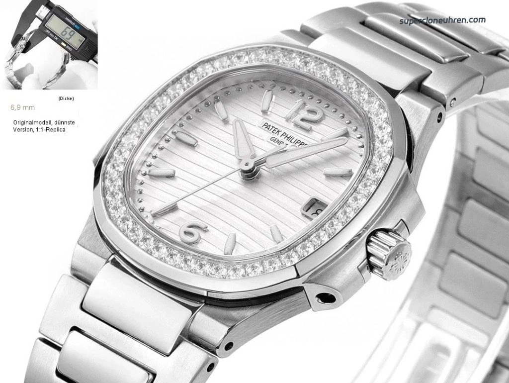 Premium Replica Uhr Patek Philippe Nautilus 7010/1G-011 aus Edelstahl mit Diamantbesatz 32 mm