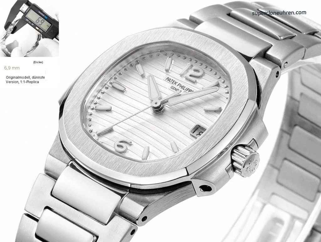 Premium Replica Uhr Patek Philippe Nautilus 7010/1G-011 aus Edelstahl mit Diamantbesatz 32 mm