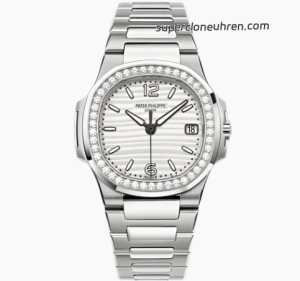 Premium Replica Uhr Patek Philippe Nautilus 7010/1G-011 aus Edelstahl mit Diamantbesatz 32 mm