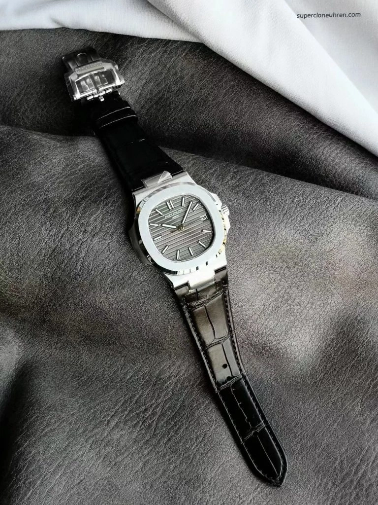 Super Clone Patek Philippe Nautilus 5711G-001 mit ultraflachem Edelstahlgehäuse und Lederarmband 40 mm
