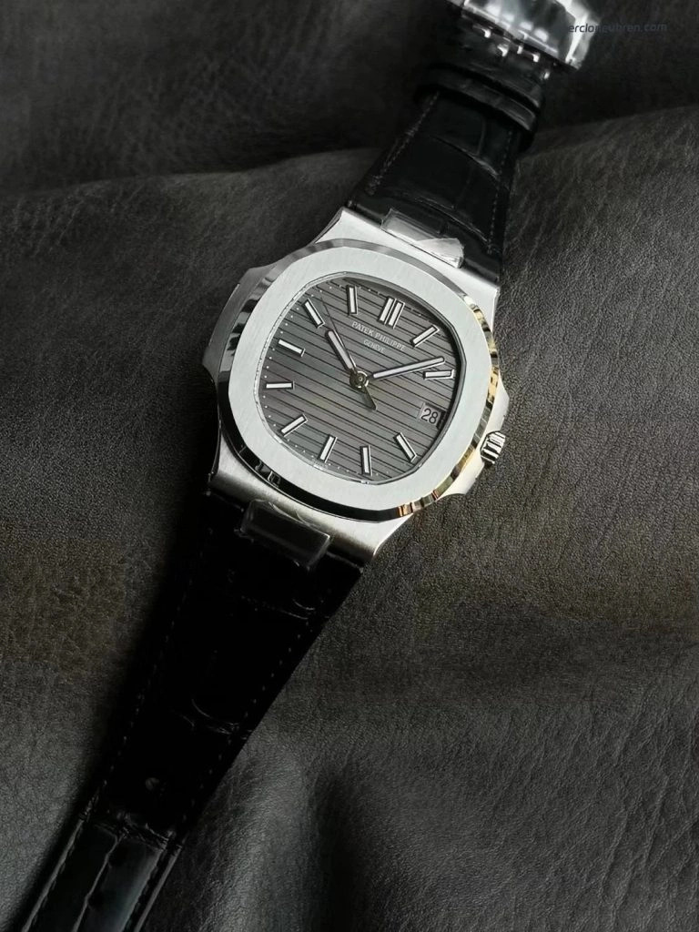 Super Clone Patek Philippe Nautilus 5711G-001 mit ultraflachem Edelstahlgehäuse und Lederarmband 40 mm