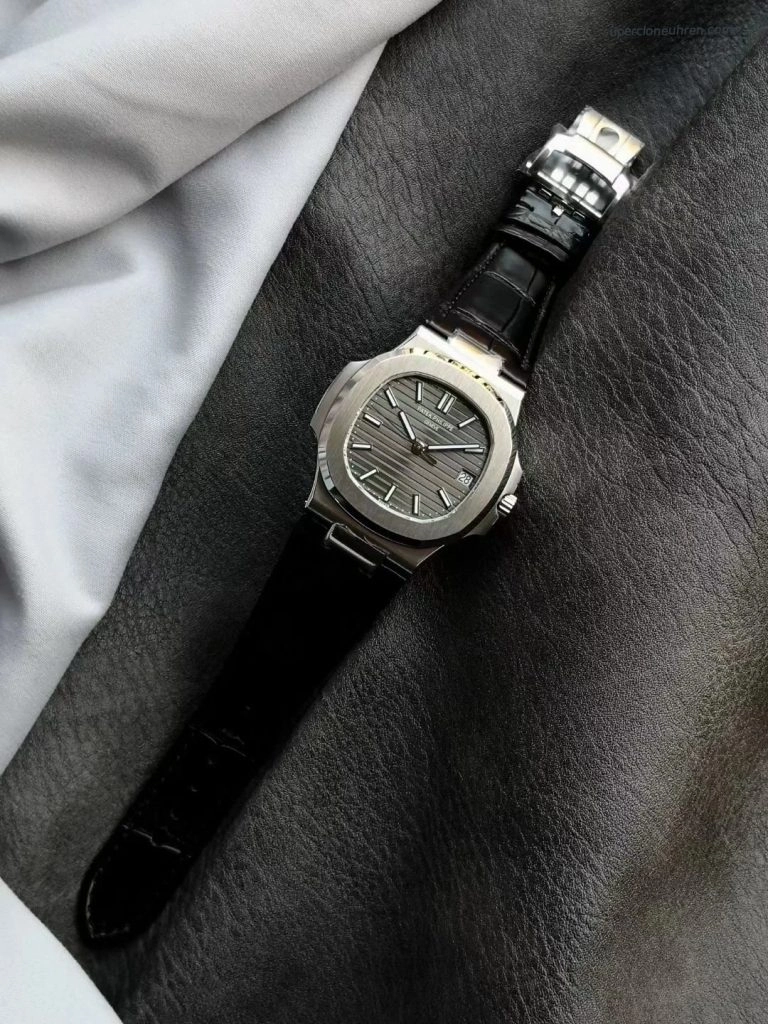 Super Clone Patek Philippe Nautilus 5711G-001 mit ultraflachem Edelstahlgehäuse und Lederarmband 40 mm