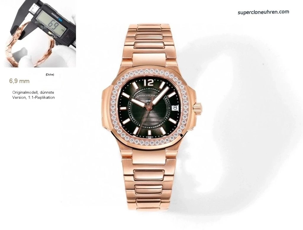 Premium Replica Uhr Patek Philippe Nautilus 7010/1R-010 Roségold mit Diamantbesatz 32mm