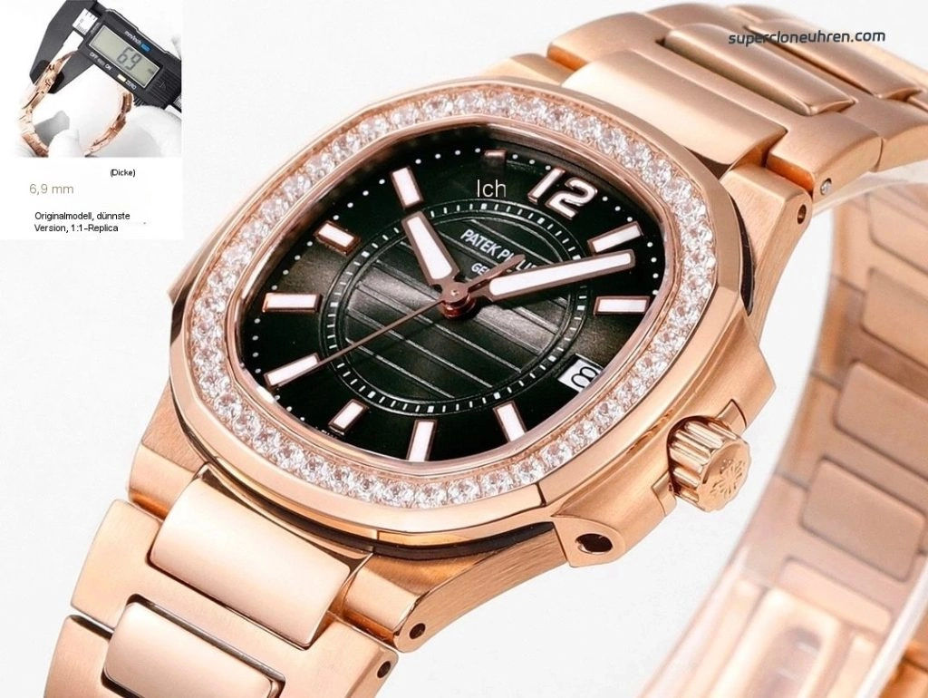 Premium Replica Uhr Patek Philippe Nautilus 7010/1R-010 Roségold mit Diamantbesatz 32mm
