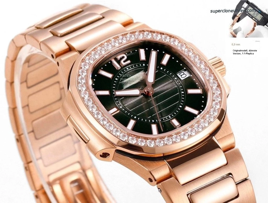 Premium Replica Uhr Patek Philippe Nautilus 7010/1R-010 Roségold mit Diamantbesatz 32mm