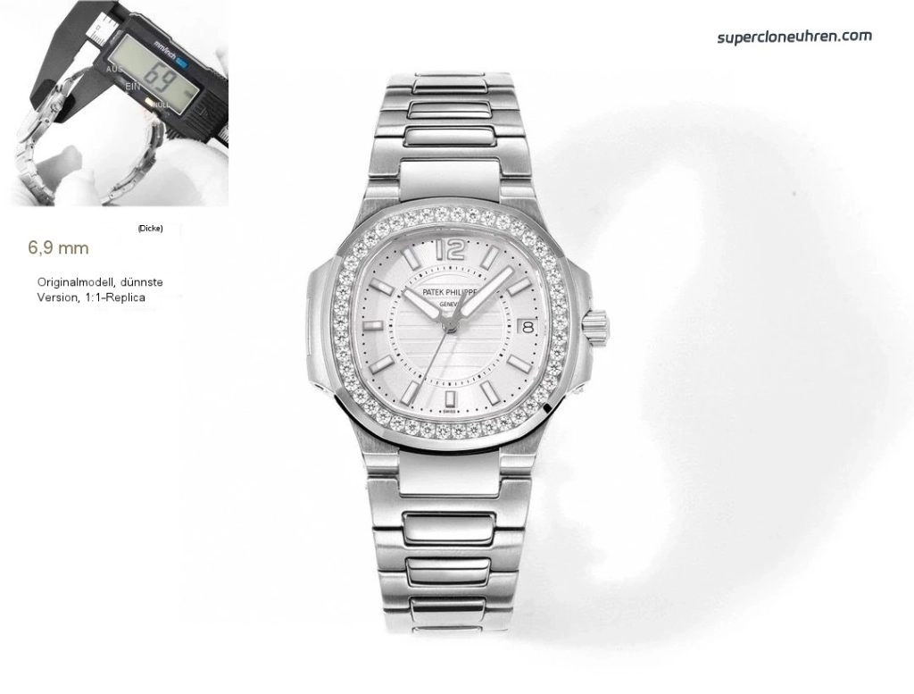 Premium Replica Uhr Patek Philippe Nautilus 7010-1g-001 aus Edelstahl mit Diamantbesatz 32mm