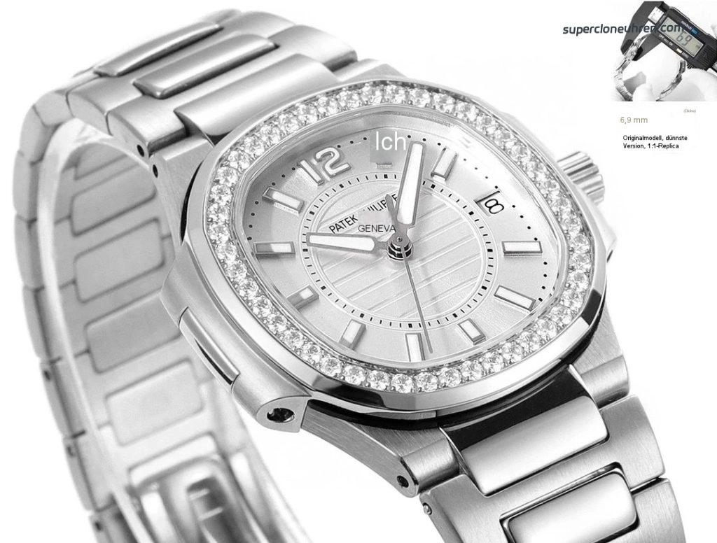 Premium Replica Uhr Patek Philippe Nautilus 7010-1g-001 aus Edelstahl mit Diamantbesatz 32mm