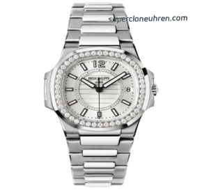 Premium Replica Uhr Patek Philippe Nautilus 7010-1g-001 aus Edelstahl mit Diamantbesatz 32mm