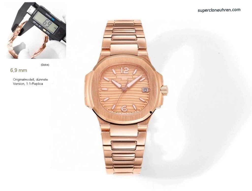 Premium Replica Uhr Patek Philippe Nautilus 7010/1R-012 Roségold mit Diamantbesatz 32 mm