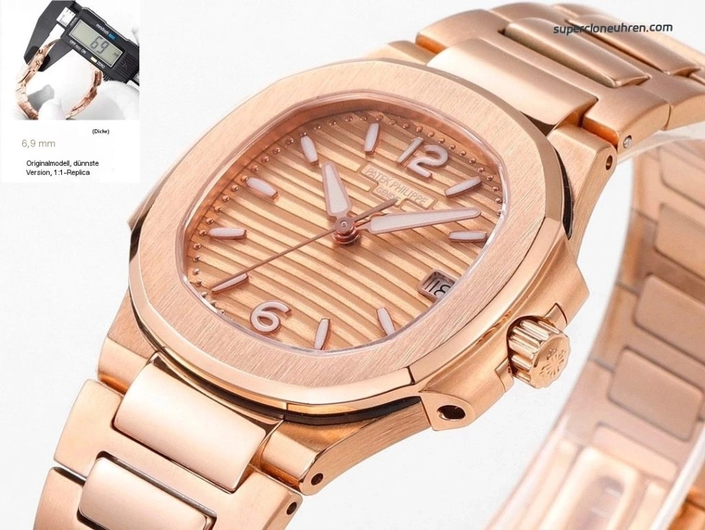 Premium Replica Uhr Patek Philippe Nautilus 7010/1R-012 Roségold mit Diamantbesatz 32 mm