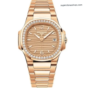 Premium Replica Uhr Patek Philippe Nautilus 7010/1R-012 Roségold mit Diamantbesatz 32 mm