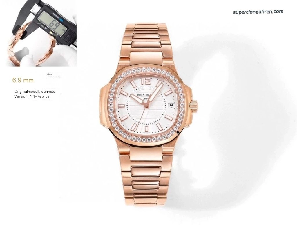 Premium Replica Uhr Patek Philippe Nautilus 7010/1R-001 Roségold mit Diamantbesatz 32mm