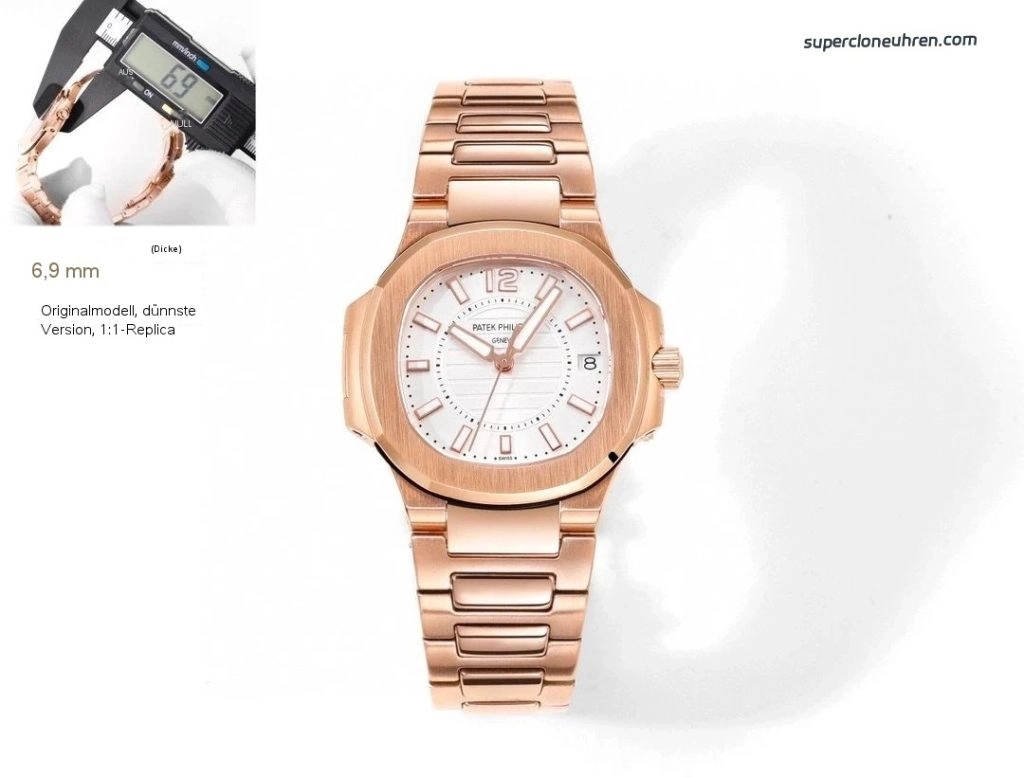 Premium Replica Uhr Patek Philippe Nautilus 7010/1R-001 Roségold mit Diamantbesatz 32mm