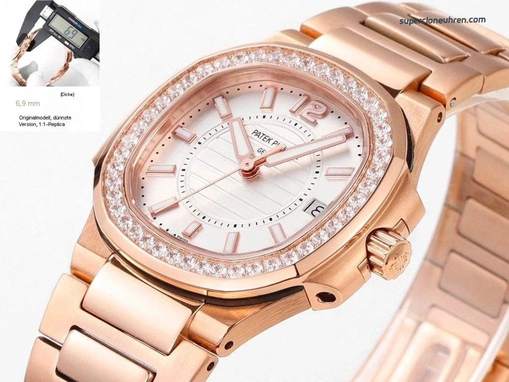 Premium Replica Uhr Patek Philippe Nautilus 7010/1R-001 Roségold mit Diamantbesatz 32mm