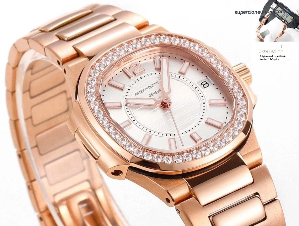 Premium Replica Uhr Patek Philippe Nautilus 7010/1R-001 Roségold mit Diamantbesatz 32mm