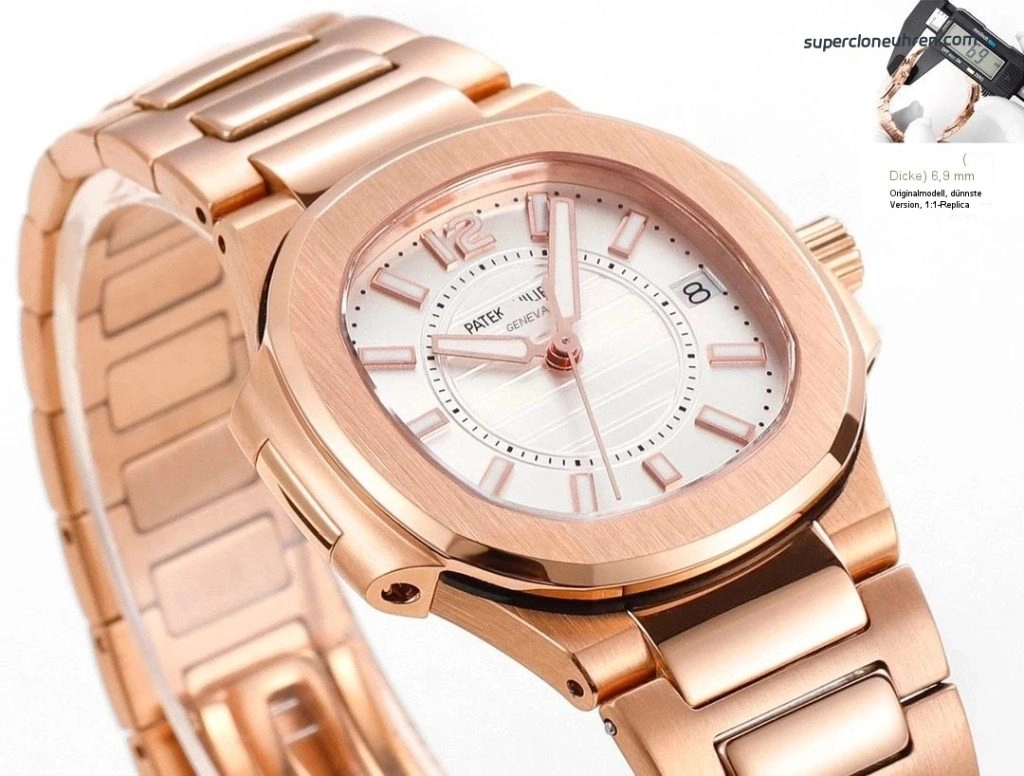 Premium Replica Uhr Patek Philippe Nautilus 7010/1R-001 Roségold mit Diamantbesatz 32mm