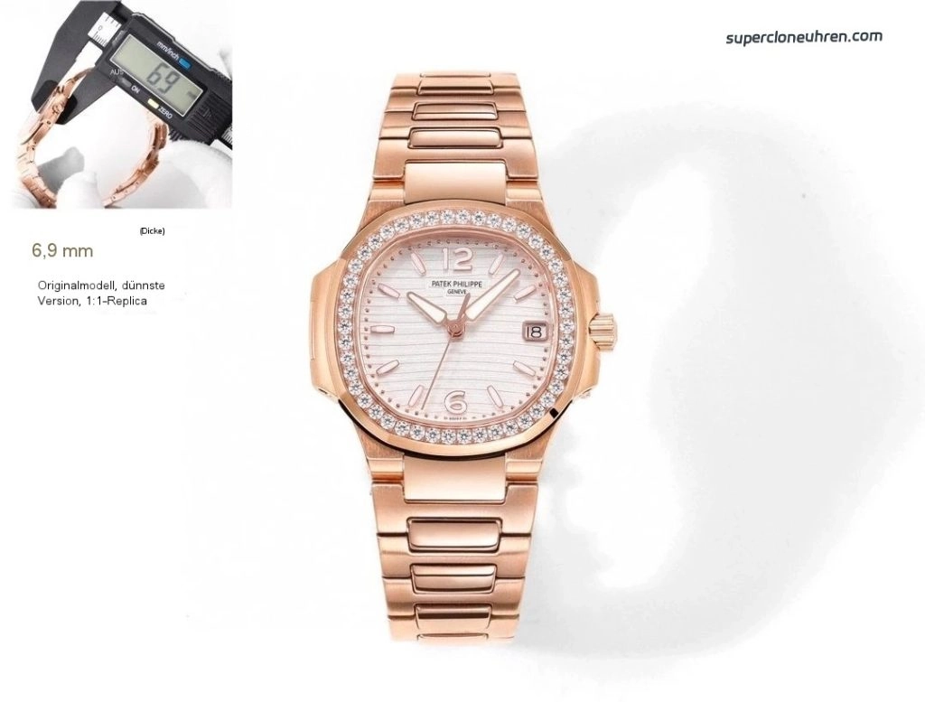 Premium Replica Uhr Patek Philippe Nautilus 7010/1R-011 Roségold mit Diamantbesatz 32 mm