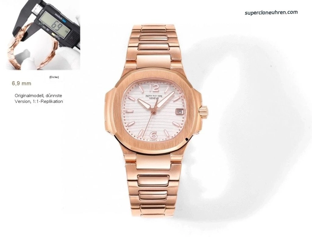 Premium Replica Uhr Patek Philippe Nautilus 7010/1R-011 Roségold mit Diamantbesatz 32 mm