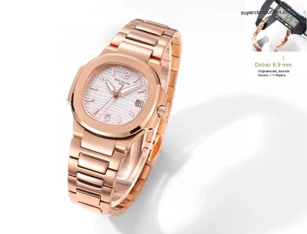 Premium Replica Uhr Patek Philippe Nautilus 7010/1R-011 Roségold mit Diamantbesatz 32 mm