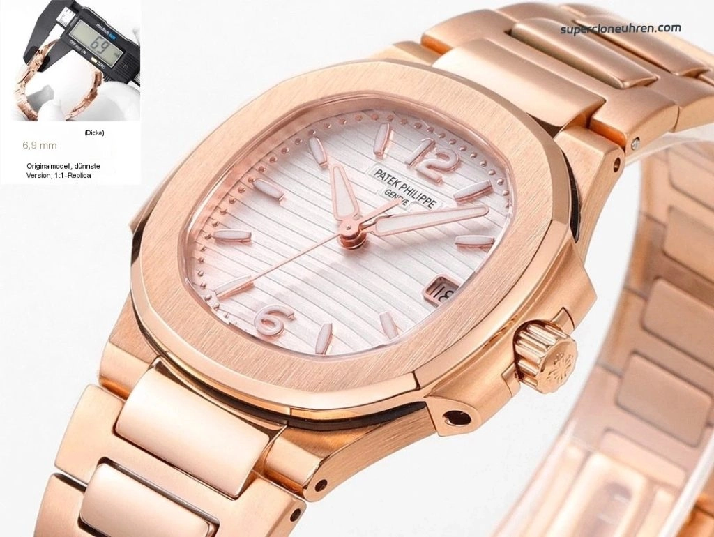 Premium Replica Uhr Patek Philippe Nautilus 7010/1R-011 Roségold mit Diamantbesatz 32 mm