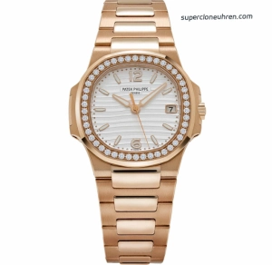 Premium Replica Uhr Patek Philippe Nautilus 7010/1R-011 Roségold mit Diamantbesatz 32 mm
