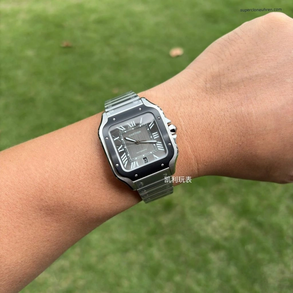 1:1 Super Clone Uhr Cartier Santos WSSA0037 Grau Zifferblatt Edelstahl Herrenuhr 39,8 mm