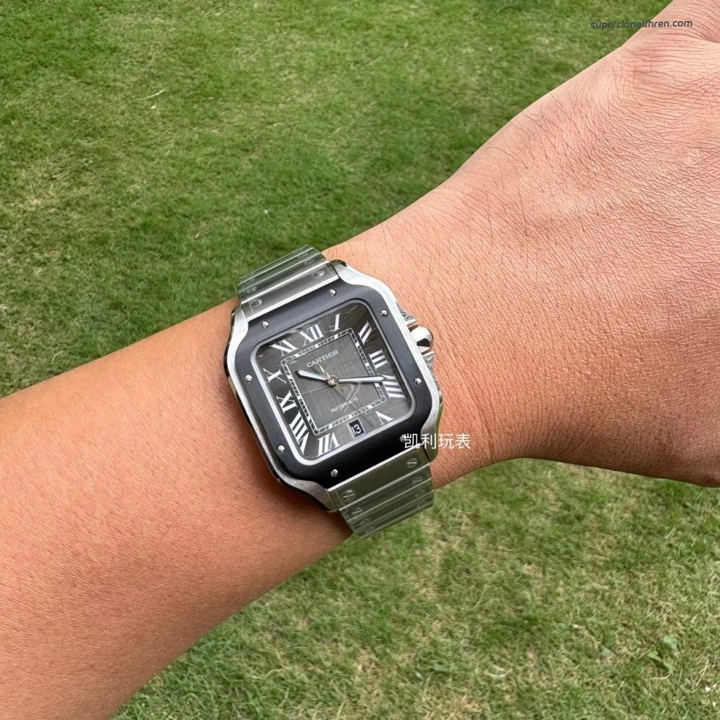 1:1 Super Clone Uhr Cartier Santos WSSA0037 Grau Zifferblatt Edelstahl Herrenuhr 39,8 mm