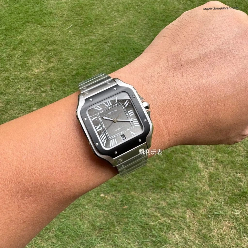 1:1 Super Clone Uhr Cartier Santos WSSA0037 Grau Zifferblatt Edelstahl Herrenuhr 39,8 mm