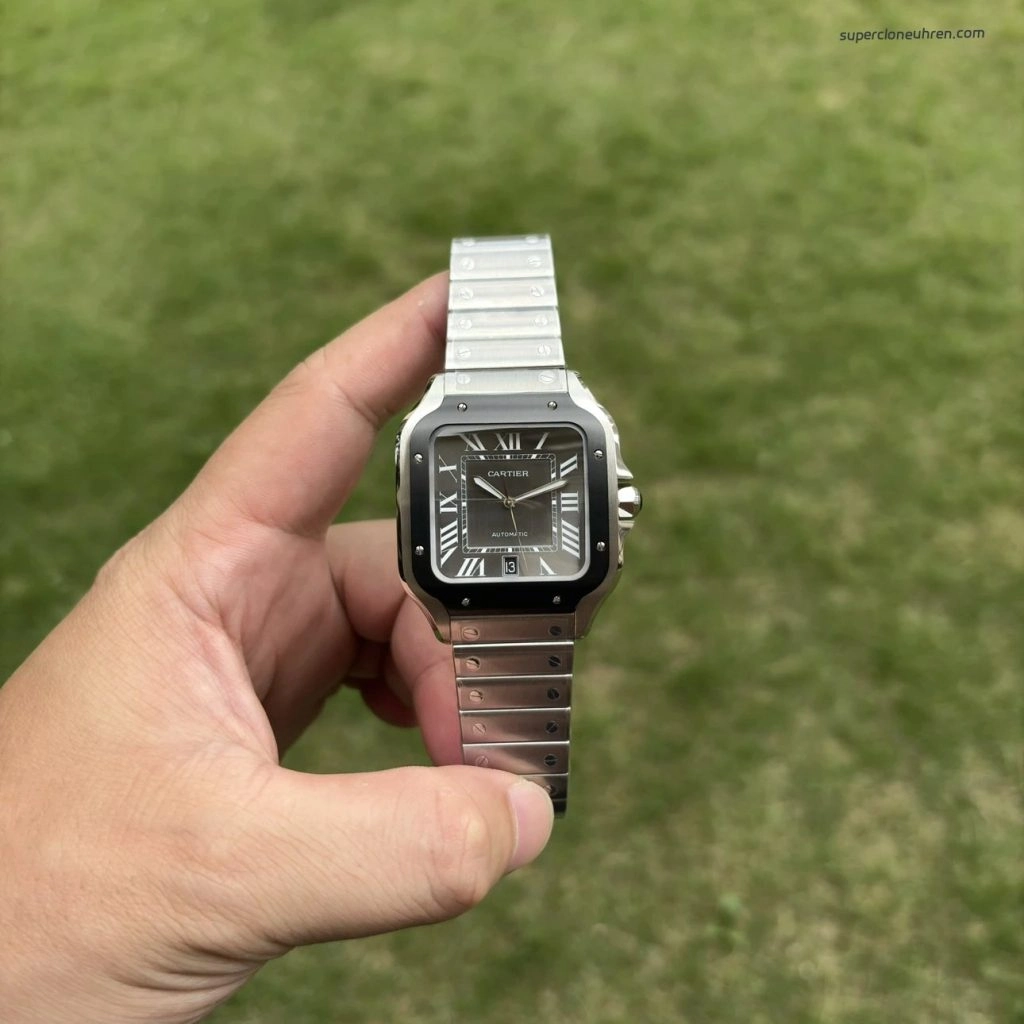 1:1 Super Clone Uhr Cartier Santos WSSA0037 Grau Zifferblatt Edelstahl Herrenuhr 39,8 mm