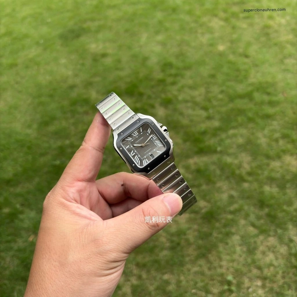 1:1 Super Clone Uhr Cartier Santos WSSA0037 Grau Zifferblatt Edelstahl Herrenuhr 39,8 mm