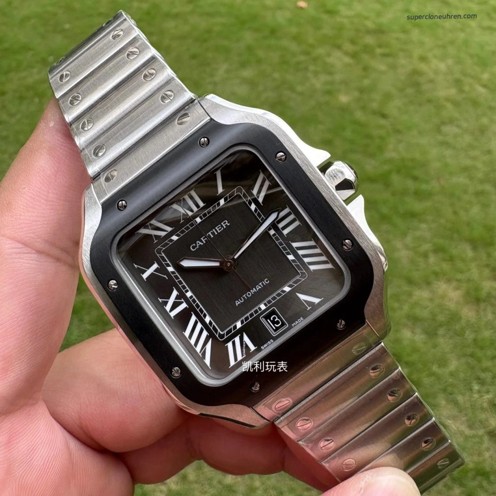 1:1 Super Clone Uhr Cartier Santos WSSA0037 Grau Zifferblatt Edelstahl Herrenuhr 39,8 mm
