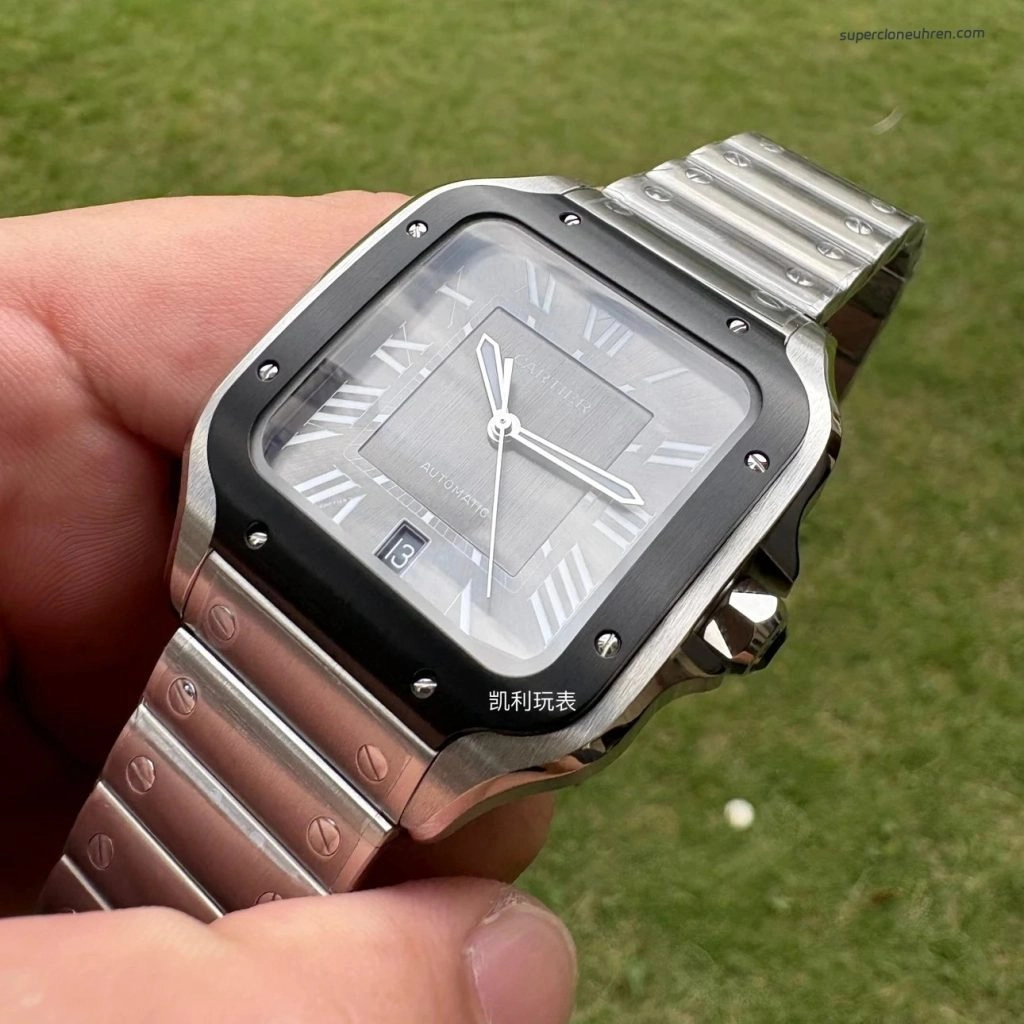 1:1 Super Clone Uhr Cartier Santos WSSA0037 Grau Zifferblatt Edelstahl Herrenuhr 39,8 mm