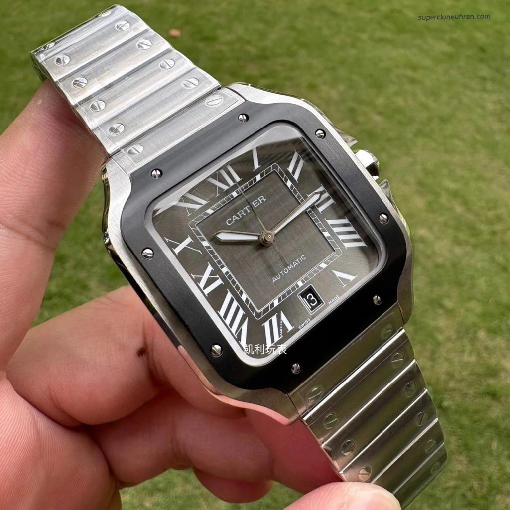 1:1 Super Clone Uhr Cartier Santos WSSA0037 Grau Zifferblatt Edelstahl Herrenuhr 39,8 mm