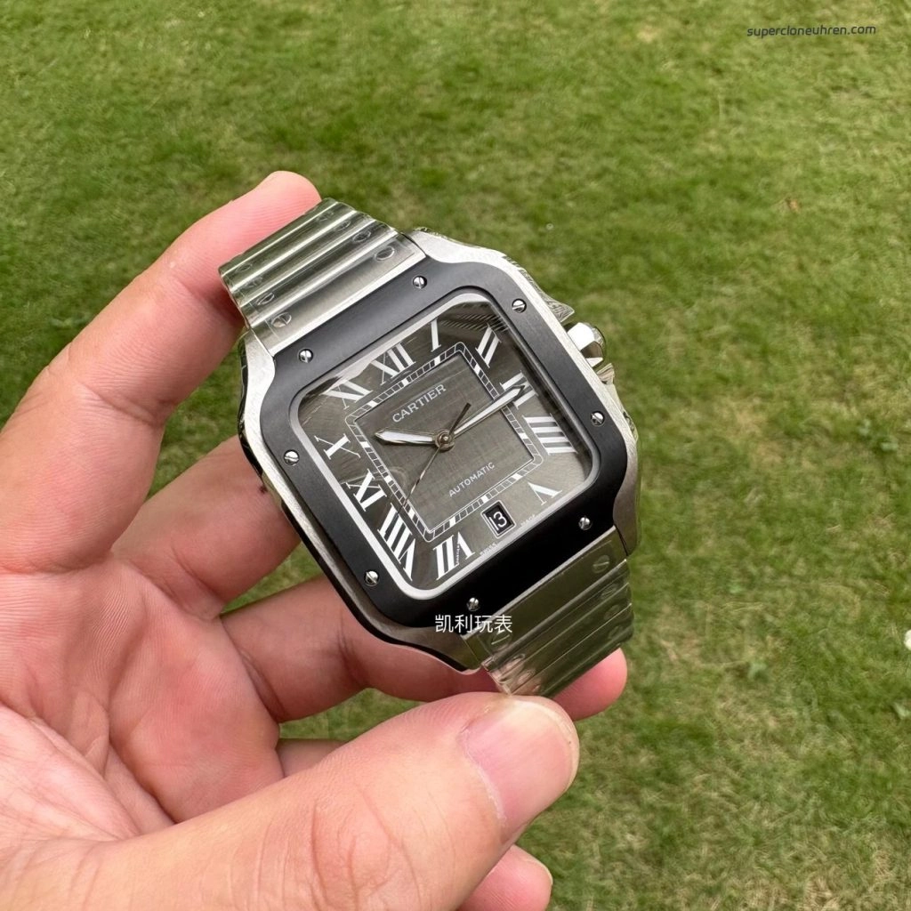 1:1 Super Clone Uhr Cartier Santos WSSA0037 Grau Zifferblatt Edelstahl Herrenuhr 39,8 mm