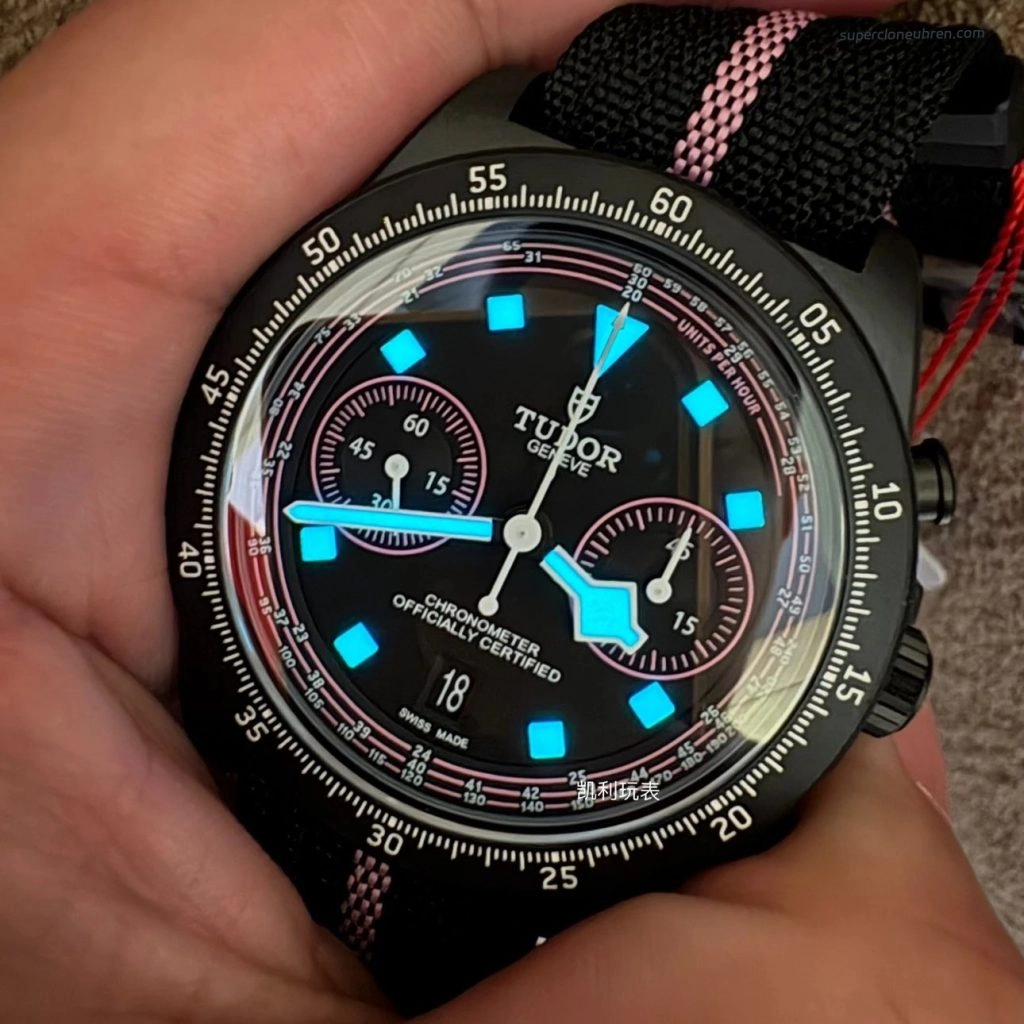 1:1 Super Clone Uhr Tudor Fastrider Black Shield Chronograph 25827KNRS Schwarz-Rosa Karbon 43mm