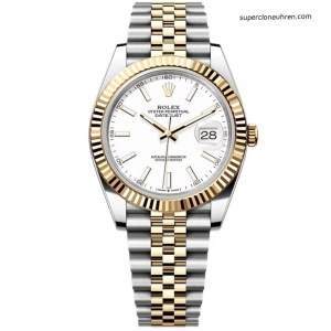 1:1 Super Clone Uhr Rolex Datejust 126333-0016 Weißes Zifferblatt 18K Gold Jubilé-Band 41mm