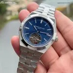 1:1 Super Clone Uhr Vacheron Constantin Overseas Tourbillon 6000V Blaues Zifferblatt Edelstahl 42,5 mm