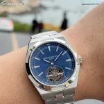 1:1 Super Clone Uhr Vacheron Constantin Overseas Tourbillon 6000V Blaues Zifferblatt Edelstahl 42,5 mm