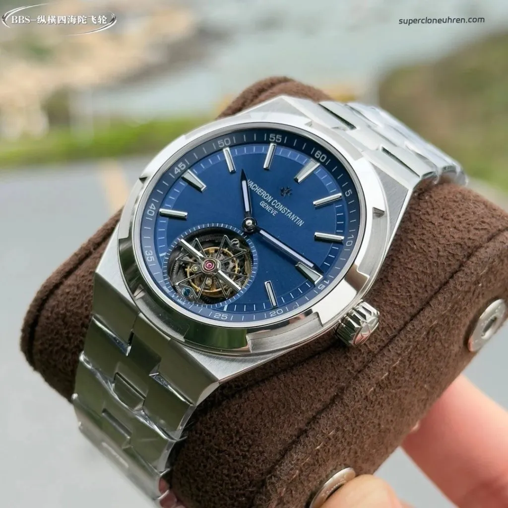 1:1 Super Clone Uhr Vacheron Constantin Overseas Tourbillon 6000V Blaues Zifferblatt Edelstahl 42,5 mm