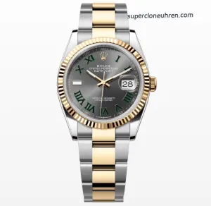 1:1 Super Clone Uhr Rolex Datejust m126233-0036 Zweifarbig Gold-Stahl mit grünem Zifferblatt 36mm